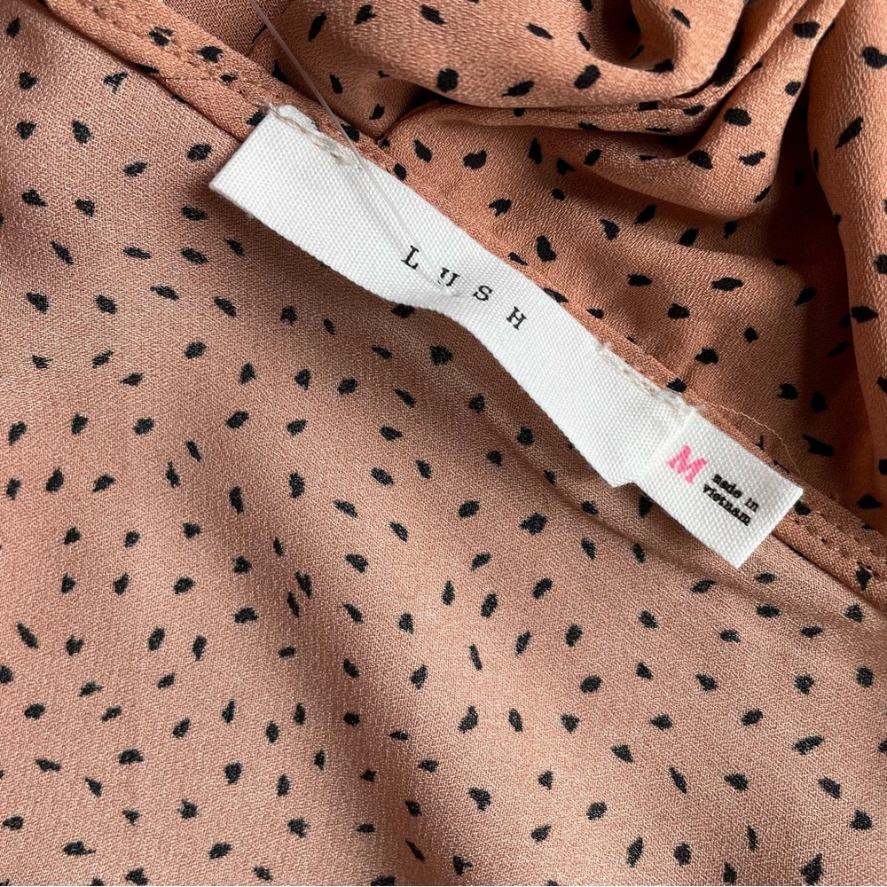 LUSH Rust Dot Camisole Top with Adjustable Spaghetti Straps & Bow in Back-Size M - Picture 8 of 11